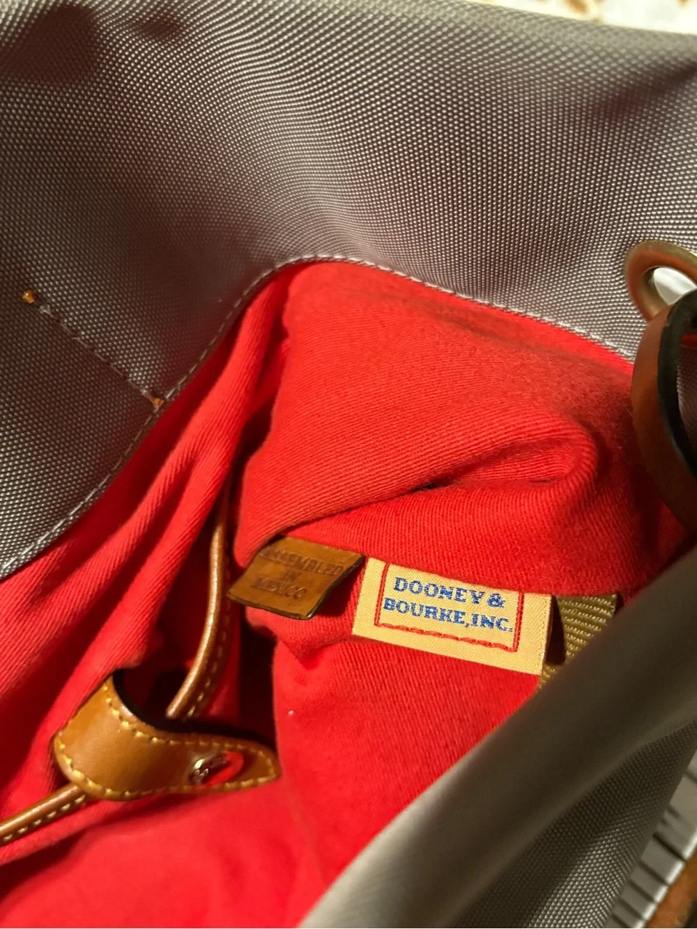 Dooney & Bourke Gray Canvas Tote with Brown Leather Trim